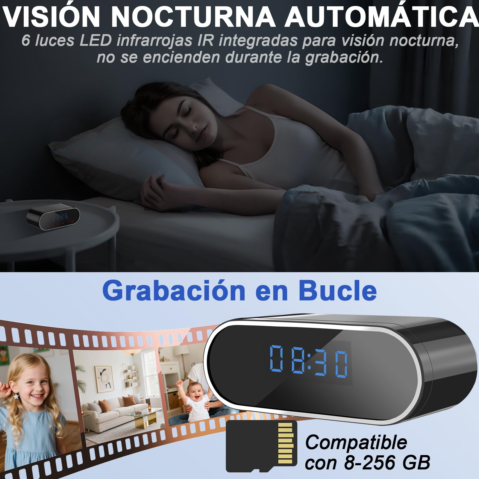 Cámara Espía WiFi 5G, Reloj con Cámara Oculta WiFi HD 1080P | Mini Cámara Espía Oculta de 120°, Visión Nocturna, Detección de Movimiento, Grabación en Bucle, Visualización Remota