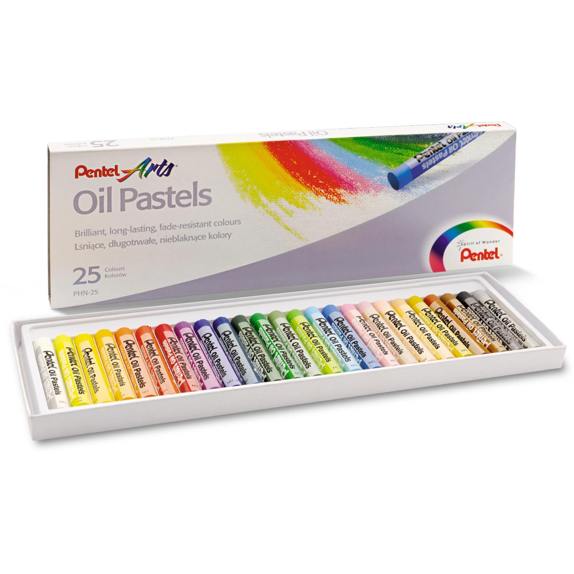 Pentel Arts Oil Pastels, Assorted colours, 1 pack of 25 sticks