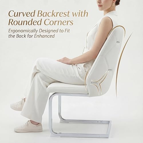 Miniatura 2 de Sillas para Comedor, juego de 2 sillas de comedor modernas con cuero, respaldo geométrico copetudo, patas cromadas, diseño ergonómico, fácil de