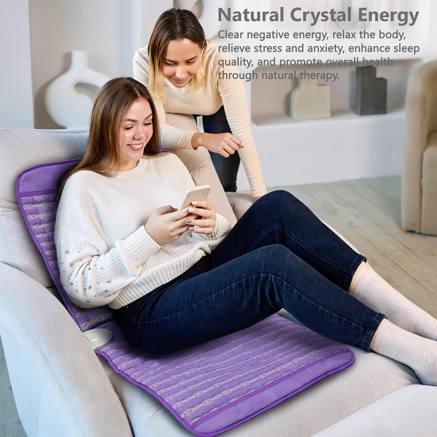 utk large far infrared heating pad for sciatica, 5x pain relief amethyst chair heating pad for full back, thigh, buttock, hotter to 159?, fsa-hsa eligible weighted mat, 16 timers auto-off, 40'' x 18'' seatpad 18 x 40 inch