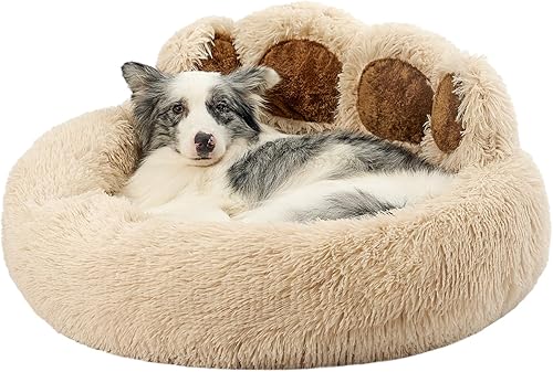 Miniatura 8 de Jiupety Cama calmante para mascotas en forma de pata, cama mediana de felpa sintética en forma de dona para perros y gatos, lavable a máquina, parte