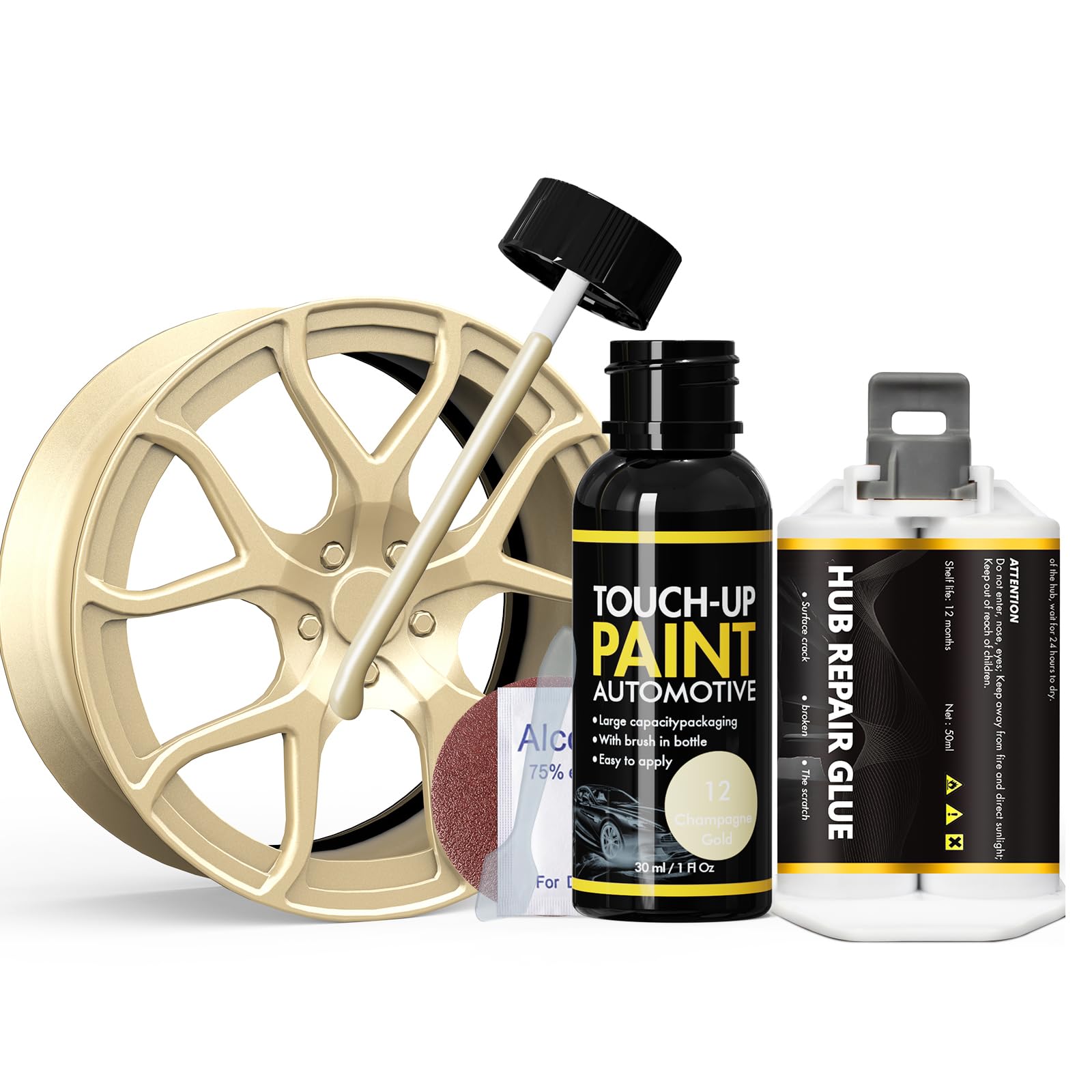 XTryfun Champagne Gold Rim Touch Up Paint, Rim Repair Kit Curb Rash, Wheel Touch Up Paint for Quickly Fix Rims Scratches, Chips and Surface Damage