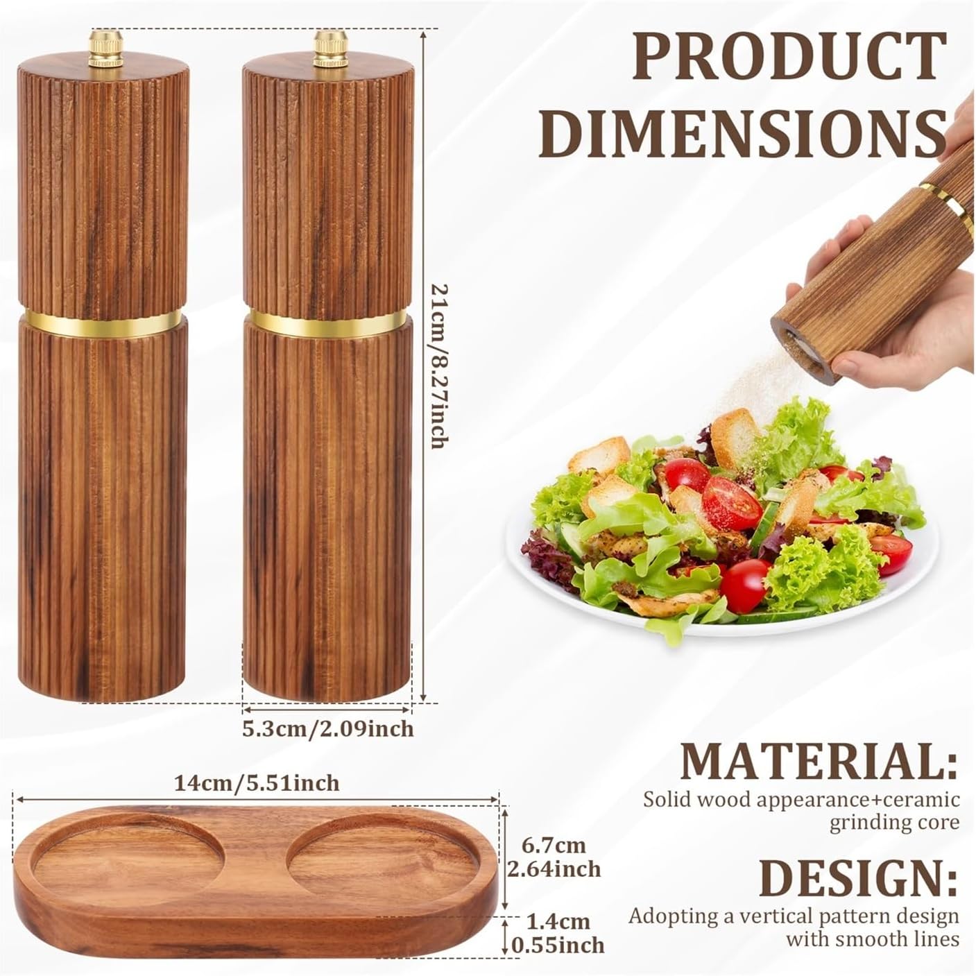2 Pcs Salt And Pepper Grinder Acacia Wooden Spice Mill With Strong Adjustable Ceramic Rotor Kitchen Tools(Style 2)