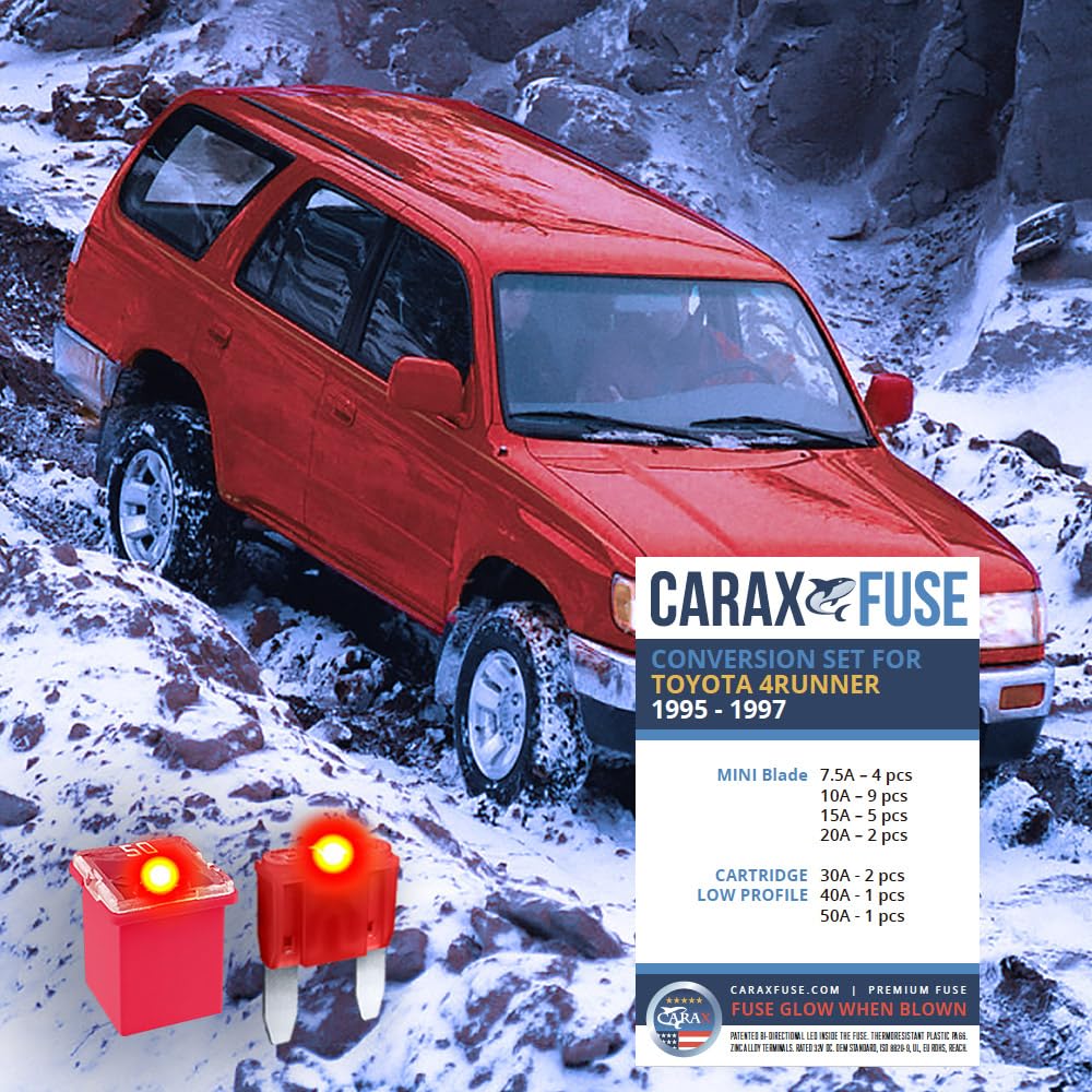 CARAX Glow Fuse Set - Toyota 4RUNNER 1995-1997 - Smart Glow Fuse kit Assortment Glow When Blown LED Automotive Fuse – Smart Auto Glow Fuse Easy Identification