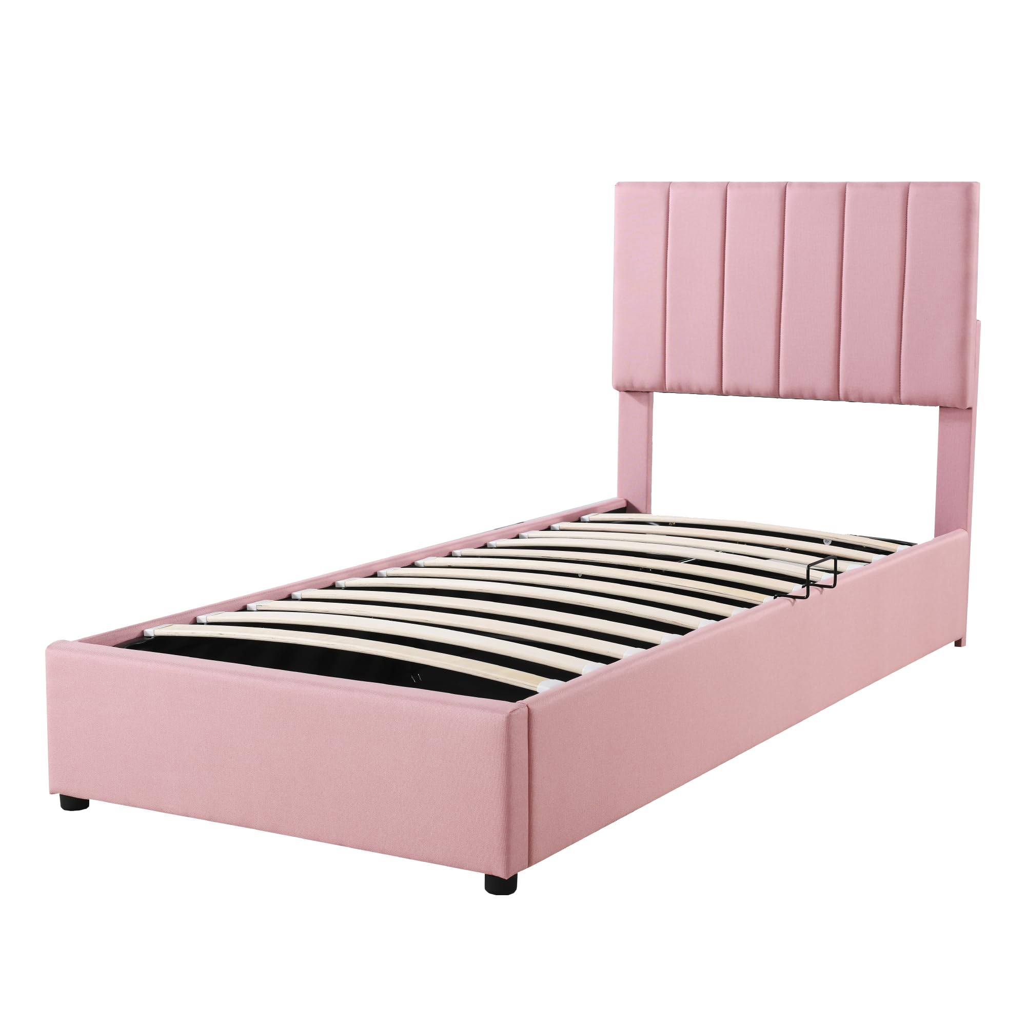 Lexiou Lettino imbottito per bambini, 90 x 200 cm, letto idraulico in lino, delicato sulla pelle, colore: rosa, LDU00061-CL