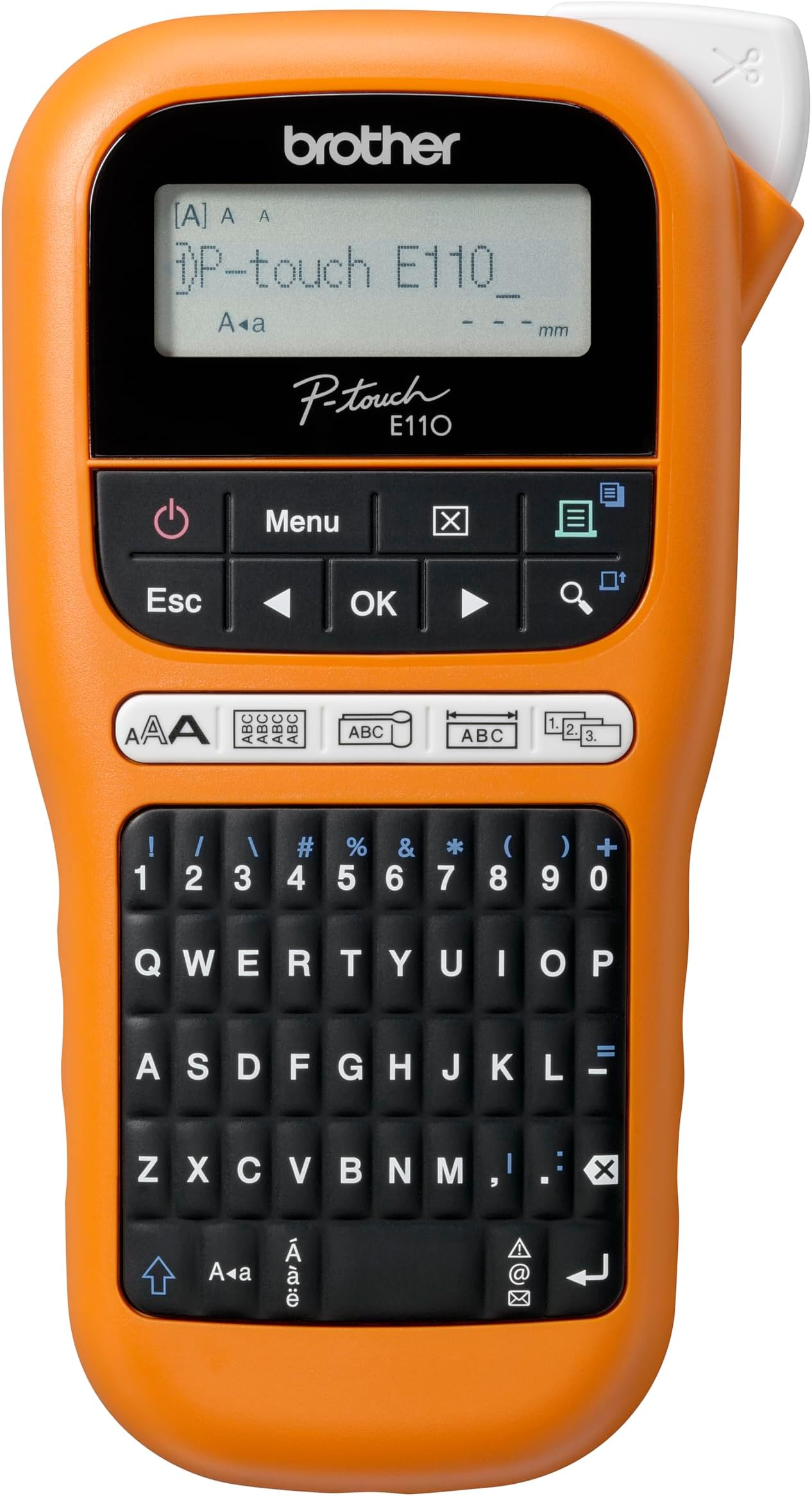 Brother PT-E110 Label Maker P-Touch Electrician Label Printer Handheld QWERTY Keyboard with Max 12mm Label 12mm Black on White Tape Cassette