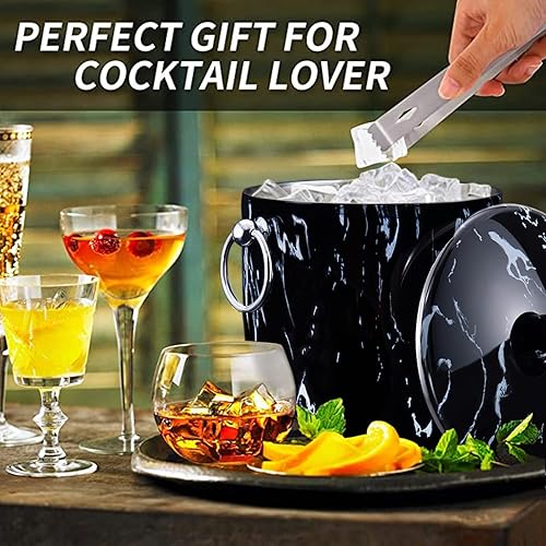 Miniatura 16 de Cubo de hielo con tapa, cuchara, pinzas y colador, acero inoxidable aislado bien hecho, mantiene el hielo congelado durante más tiempo, ideal