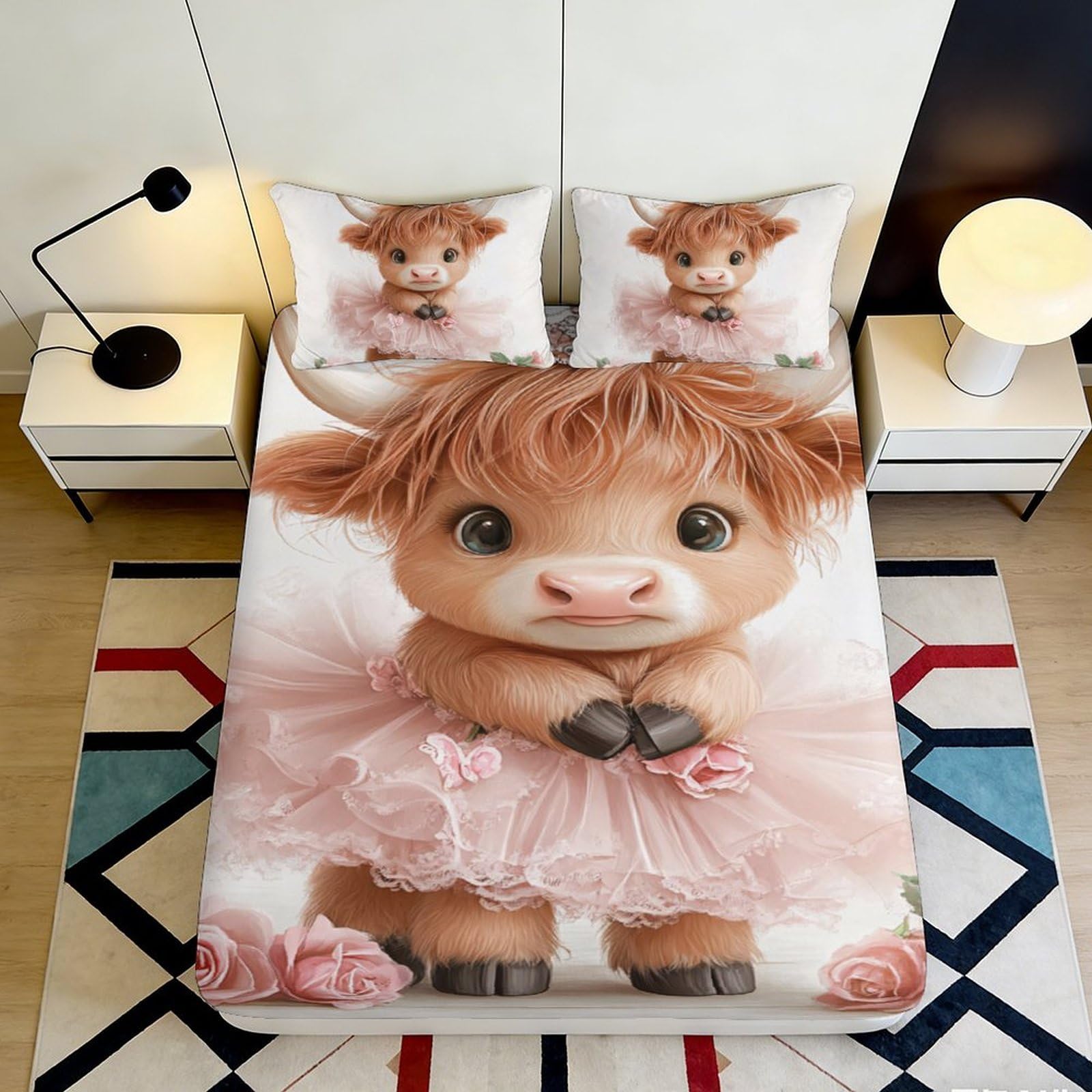 Qjzxknhpgr Style-8 3D Printed Cute Cow Fitted Sheet Microfiber Soft Pink Animal Bed Cover For Bedroom Dorm Mattress Protection Decor 90X200x25cm