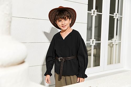 Miniatura 5 de Bbalizko Camisa de disfraz de pirata medieval para niños, renacentista, medieval, con volantes, manga larga, para Halloween, jacobita escocesa