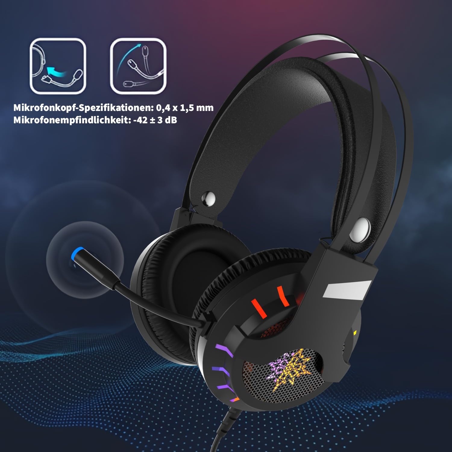 inca IGK-X10 zestaw słuchawkowy do gier – wirtualny dźwięk przestrzenny 7.1, oświetlenie RGB, sterownik 50 mm, kabel USB, mikrofon z redukcją szumów, regulacja głośności, kompatybilny z PC/PS5, lekki
