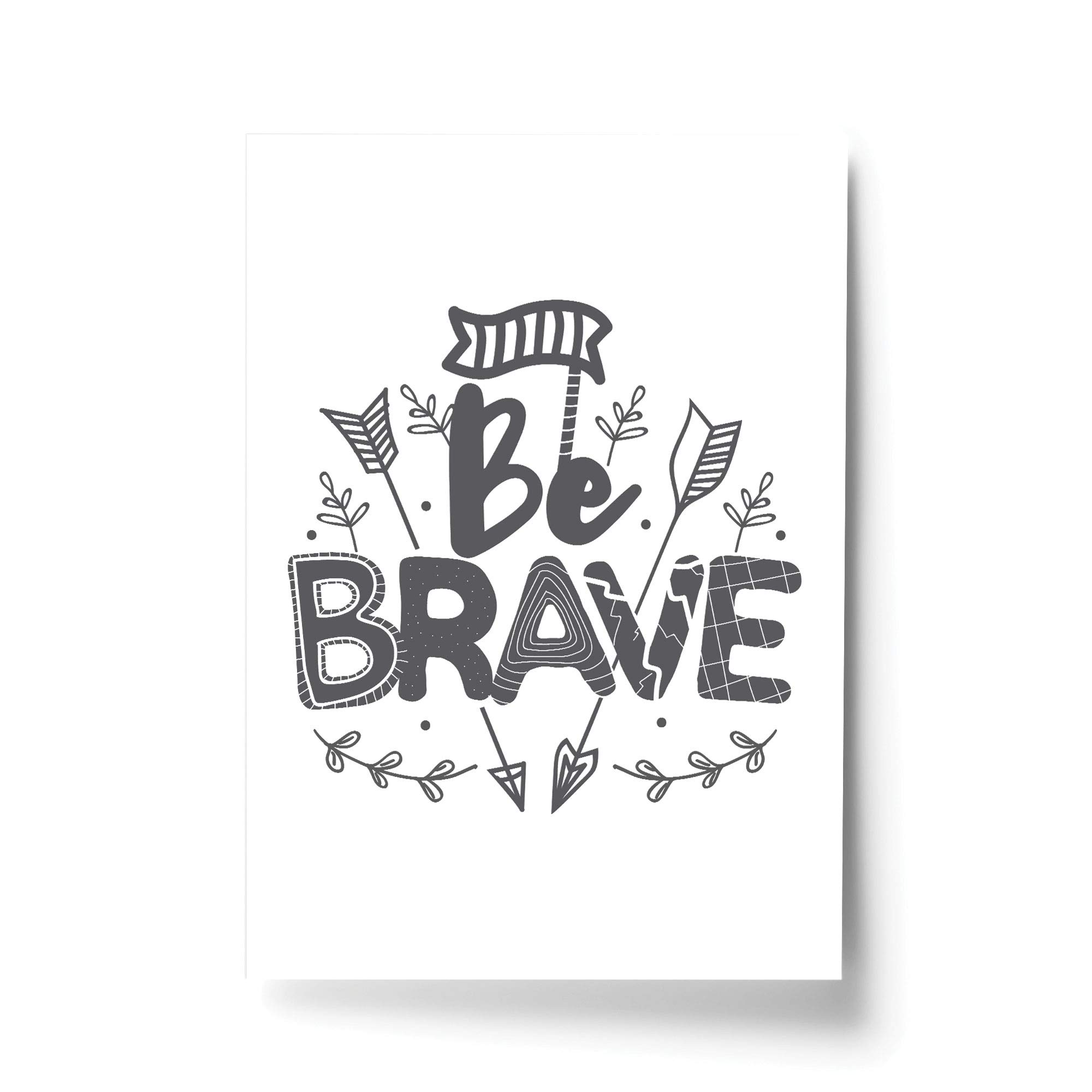 RED OCEAN Cute Boys Bedroom Print Boys Bedroom Wall Art Decor Grey Nursery Print Baby Gift Keepsake (A4 Print Only - Be Brave White Grey)