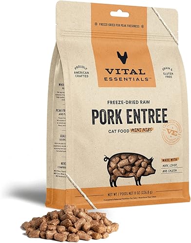 Vital Essentials Alimento crudo liofilizado para gatos, mini puntas de cerdo, 8 onzas