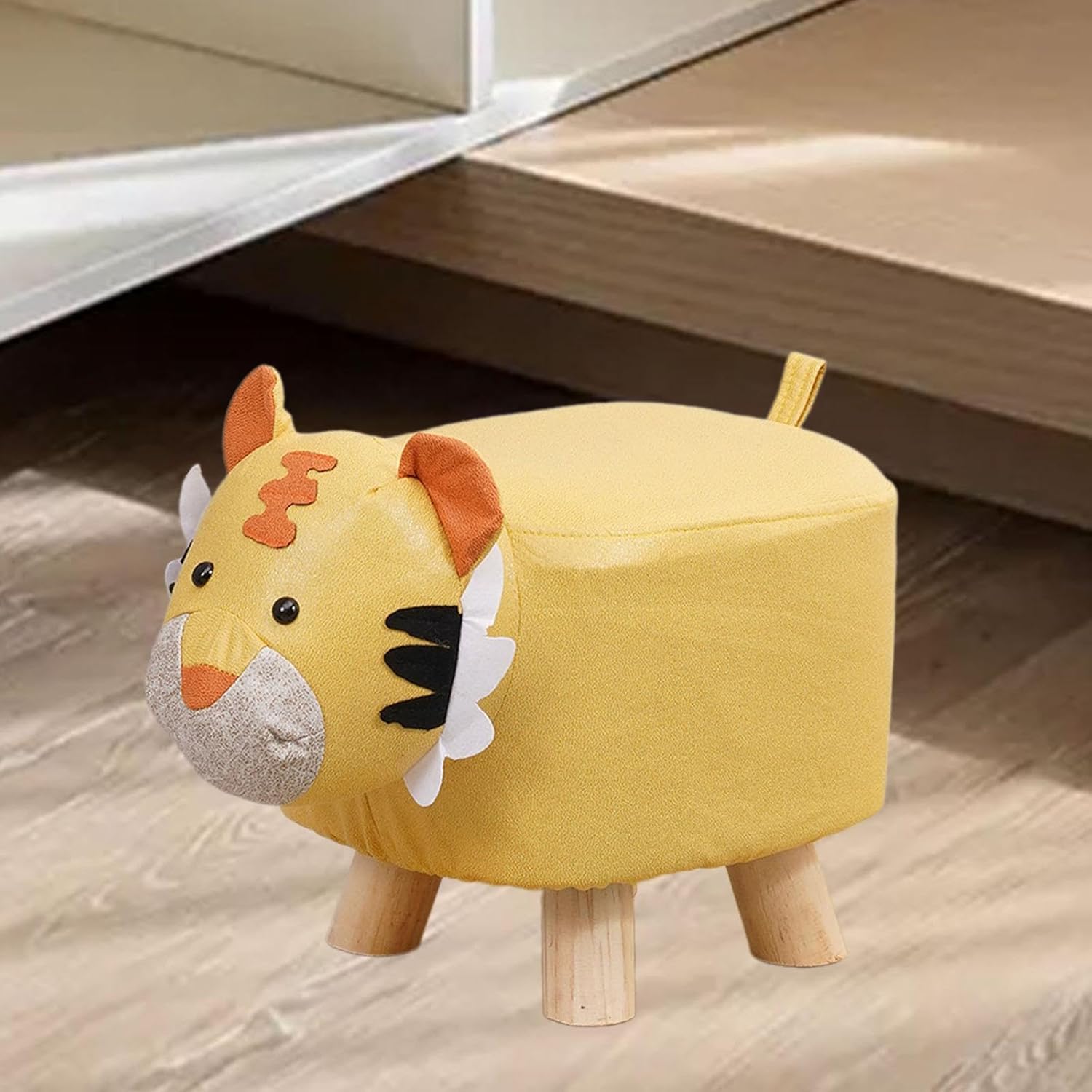 s Footstool Shoe Changing Stool Foot Rest Ottoman Stool for Nursery Living Room Playroom, Yellow Tiger