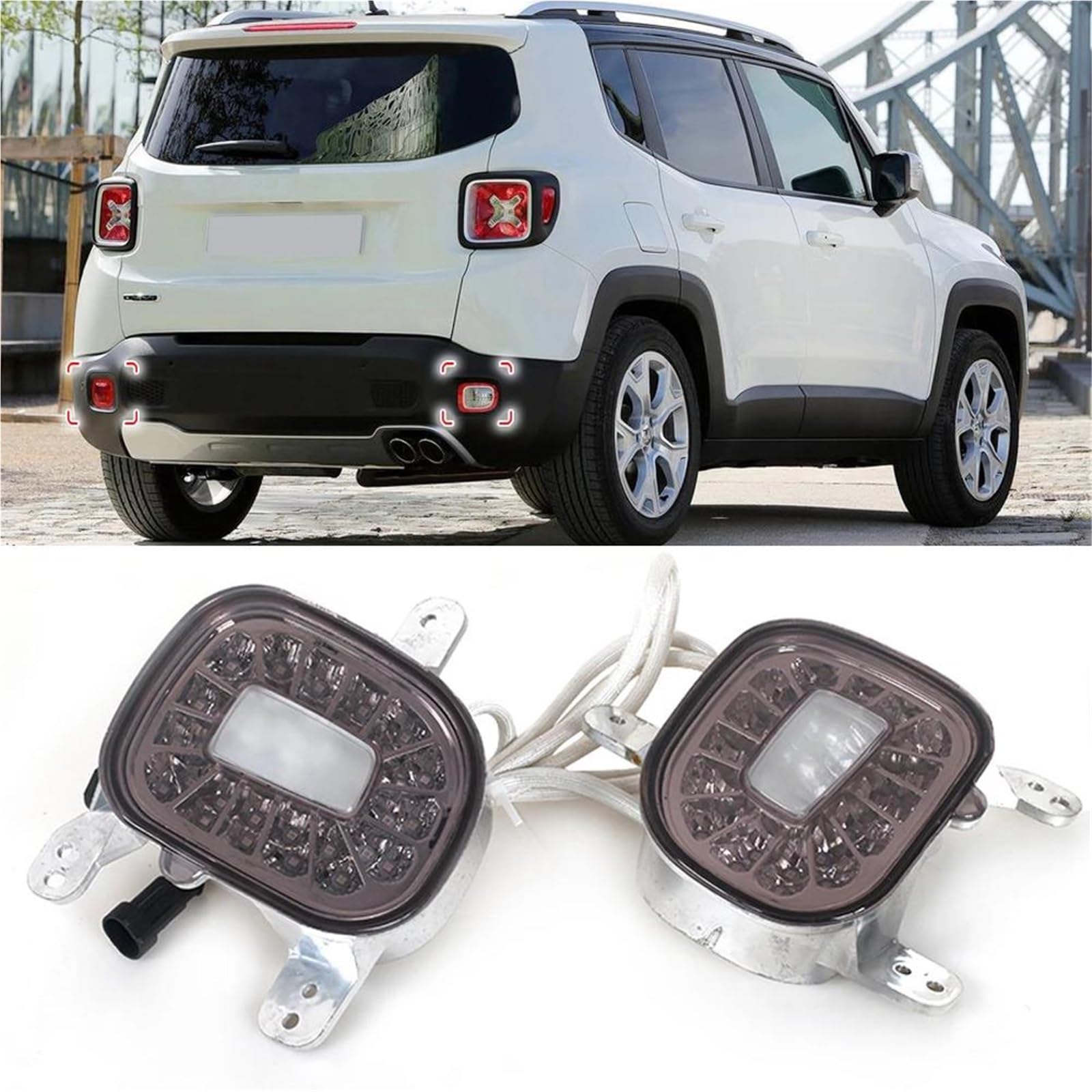 Riflettori Paraurti Posteriori Rossi Fendinebbia Luci Di Retromarcia Bianche Backup Per Jeep Per Renegade 2015-2018 2019 Inversione(Smoked)