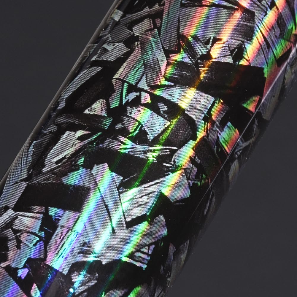 Blueshzhall Folia samochodowa Forged Carbon z efektem tęczy, folia do oklejania samochodu, czarna, srebrna, holo, do wewnątrz, na zewnątrz, wodoodporna, z kanałami powietrznymi, folia ochronna do