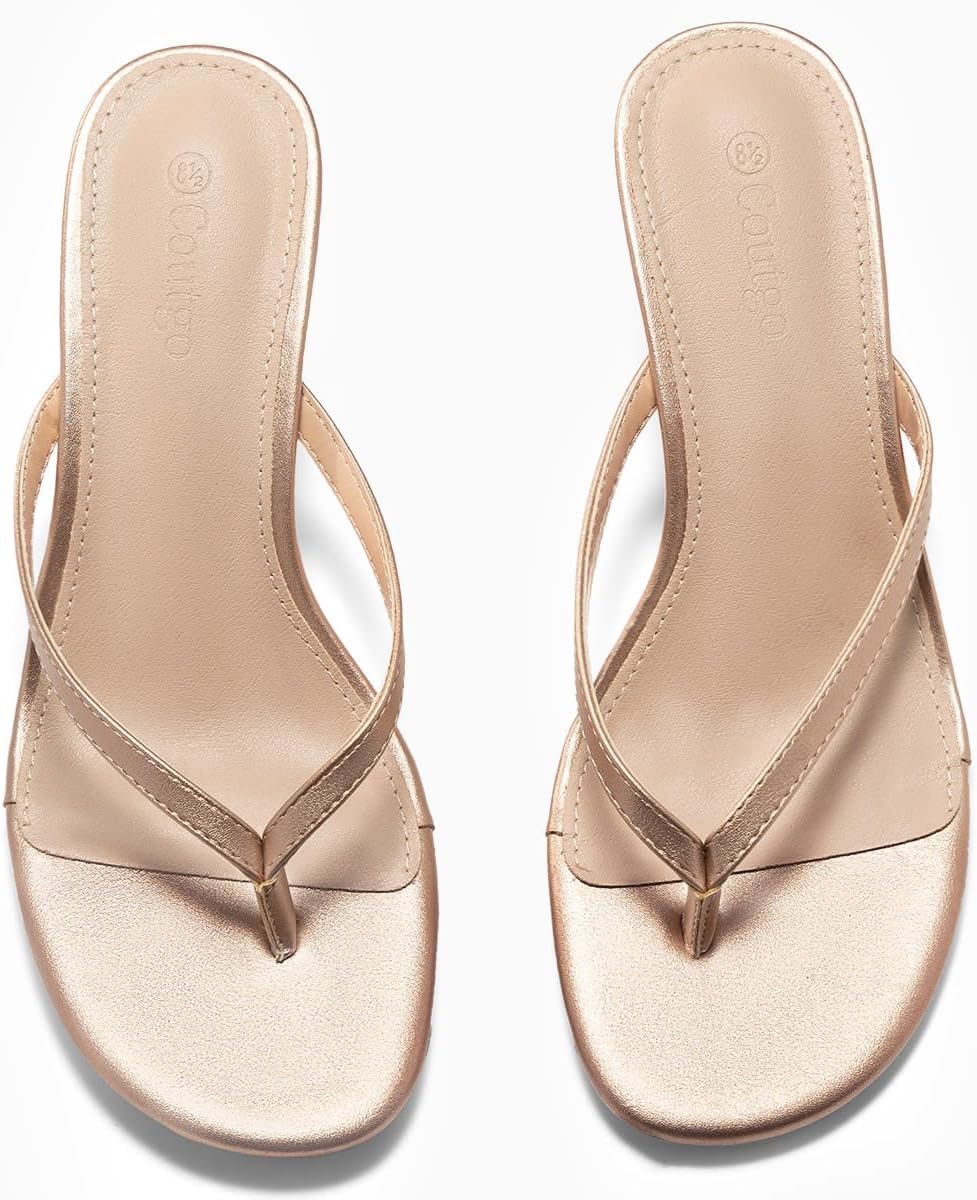 Coutgo Women's Kitten Heels Flip Flops Thong Heeled Sandals Round Open Toe Comfortable Summer Beach Shoes - Image 4