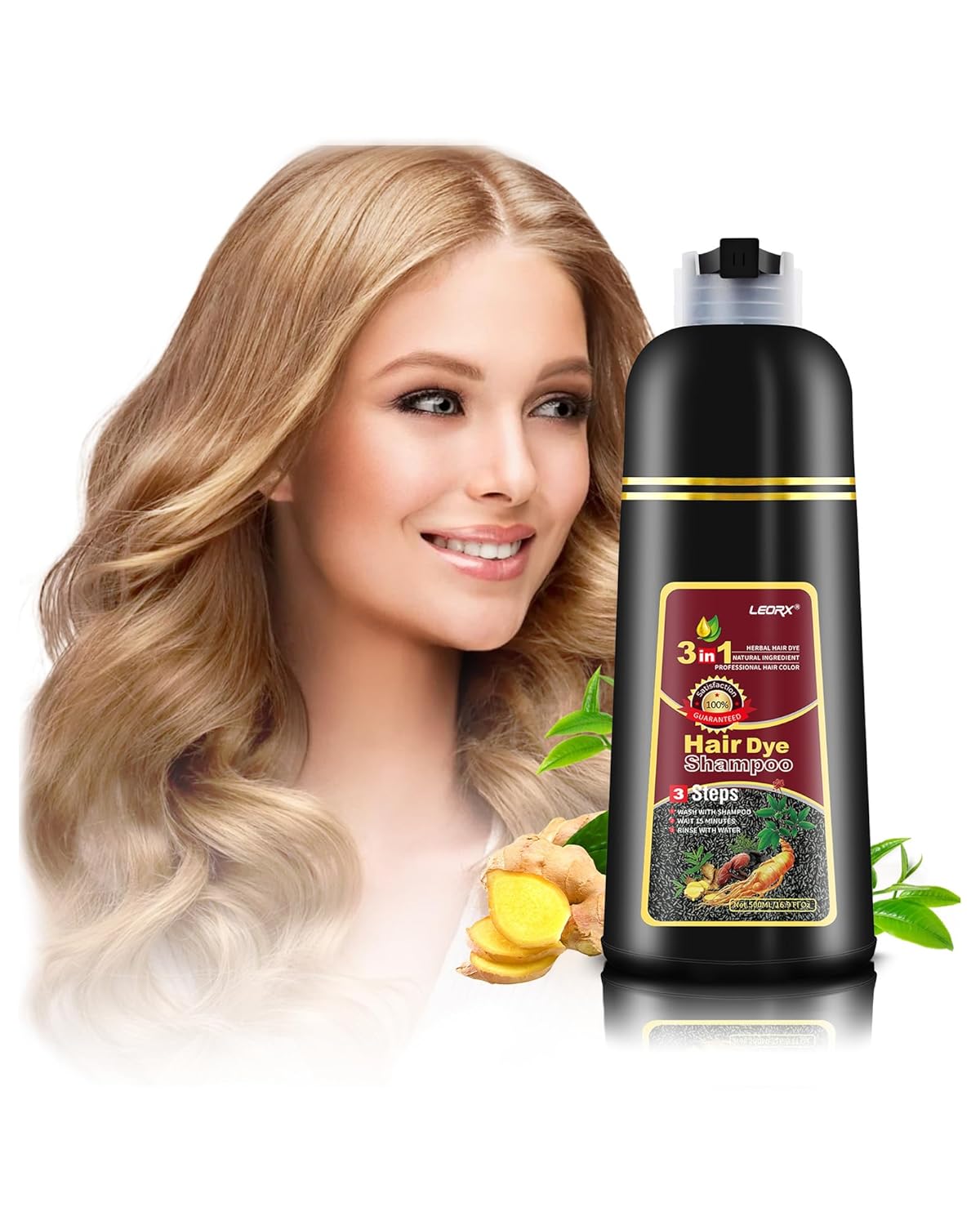 leorx Hair Dye shampoo, 3 In 1 Blonde Brown Color Shampoo Hair Dye For Refresh Hair Instant Herbal Coloring Shampoo For Women&Men - Tintes Para El Cabello Profesional