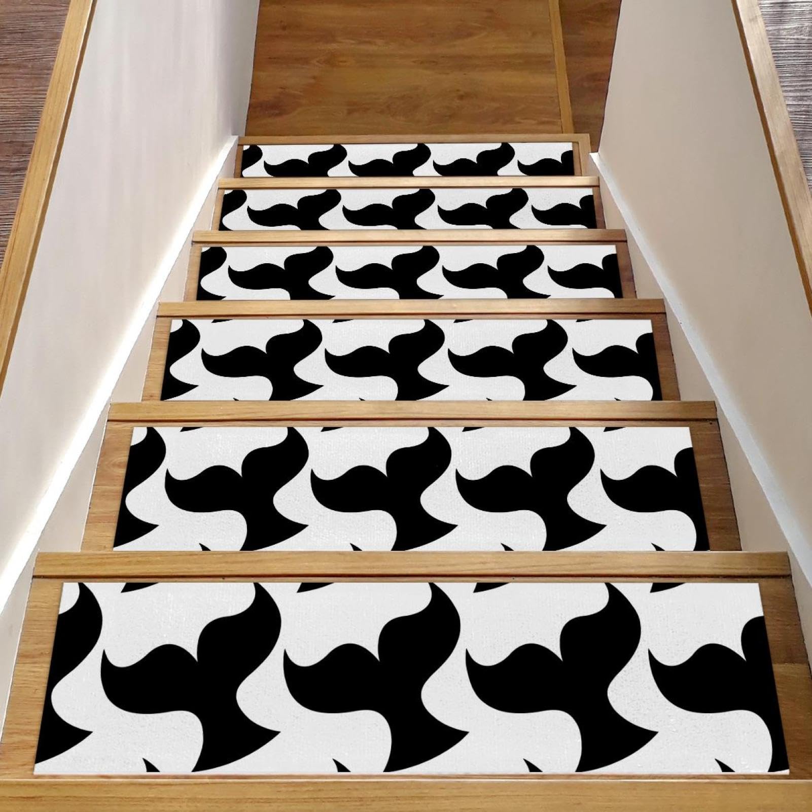 Tapis d'escalier antidérapants de qualité supérieure motif sirène noir blanc