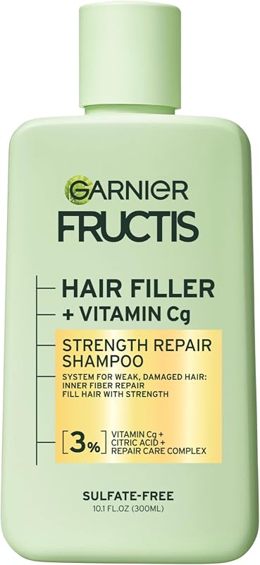 Garnier Fructis Hair Filler Strength Repair Shampoo with Vitamin Cg, Sulfate Free Shampoo for Weak, Damaged Hair, 10.1 Fl Oz, 1 Count