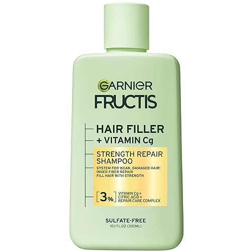 Garnier Fructis Hair Filler Strength Repair Shampoo con vitamina Cg, champú sin sulfato para cabello débil y dañado, 10.1 onzas líquidas, 1 unidad