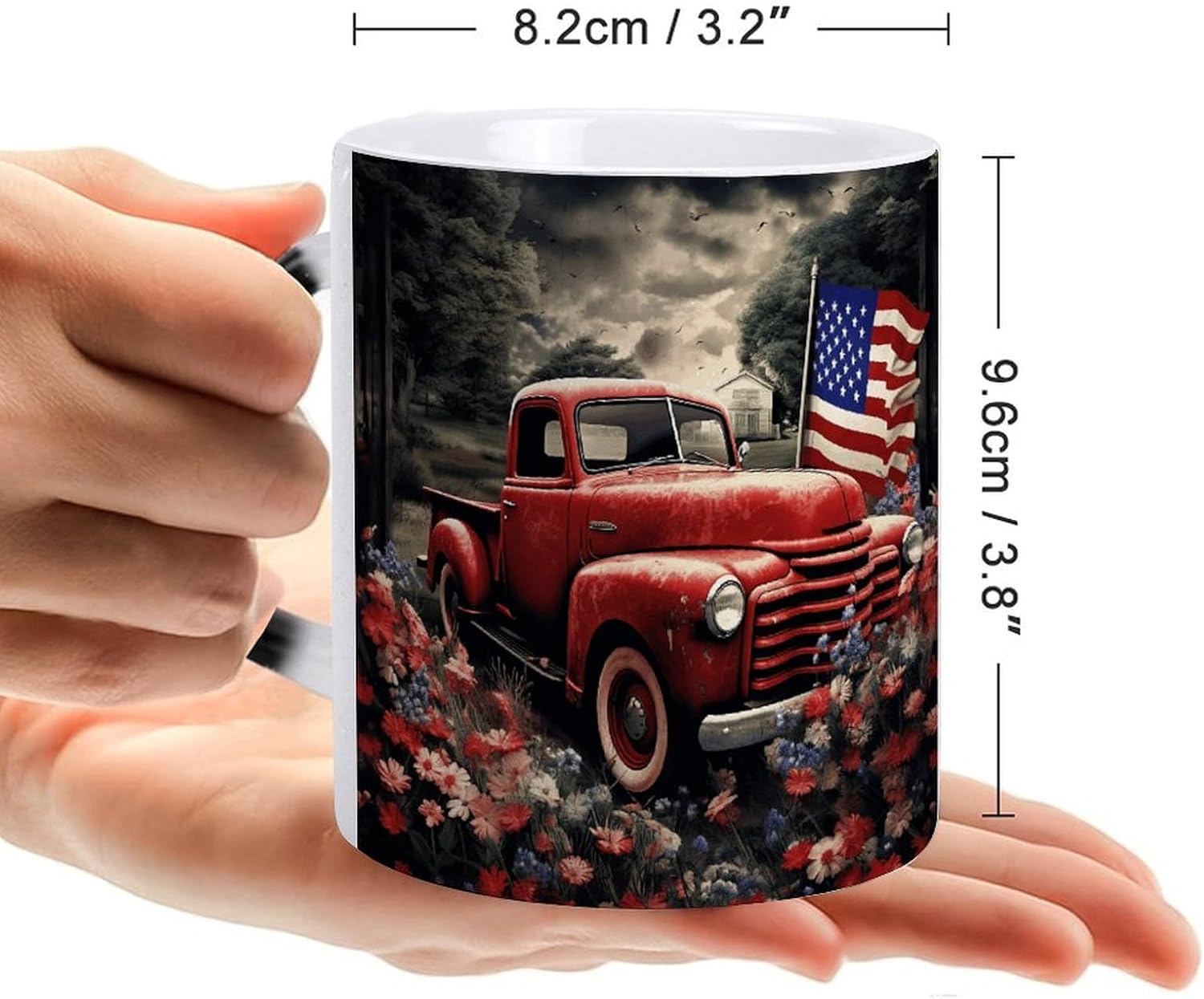 4th Of July Patriotic Old Red Truck Color Changing Mug Heart-Shaped Handle Mugs Fashionable Tea Cup Coffee Cup Popular Tumbler And Cups For Office Workers Mug & Unique Gift Giving Teacup image 2