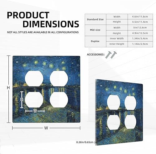 Miniatura 3 de BoeshiBa - Placa de pared para interruptor de salida dúplex de doble banda - Van Gogh Noche estrellada sobre el Ródano
