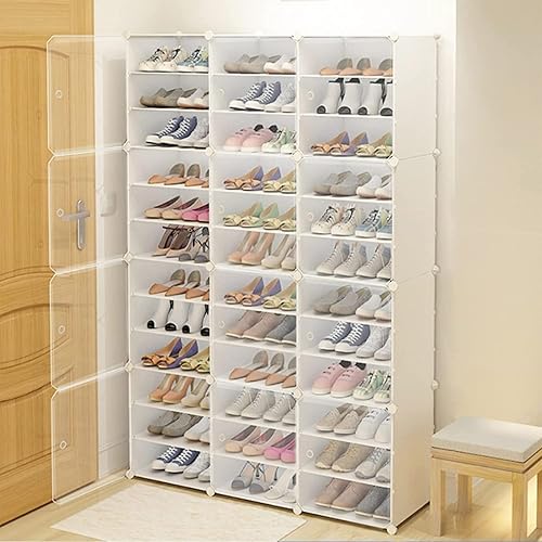 HOOMTLSY Organizador de zapatos apilable para zapatos, organizador de zapatos de pie con cubierta, organizador de zapatos portátil de plástico para
