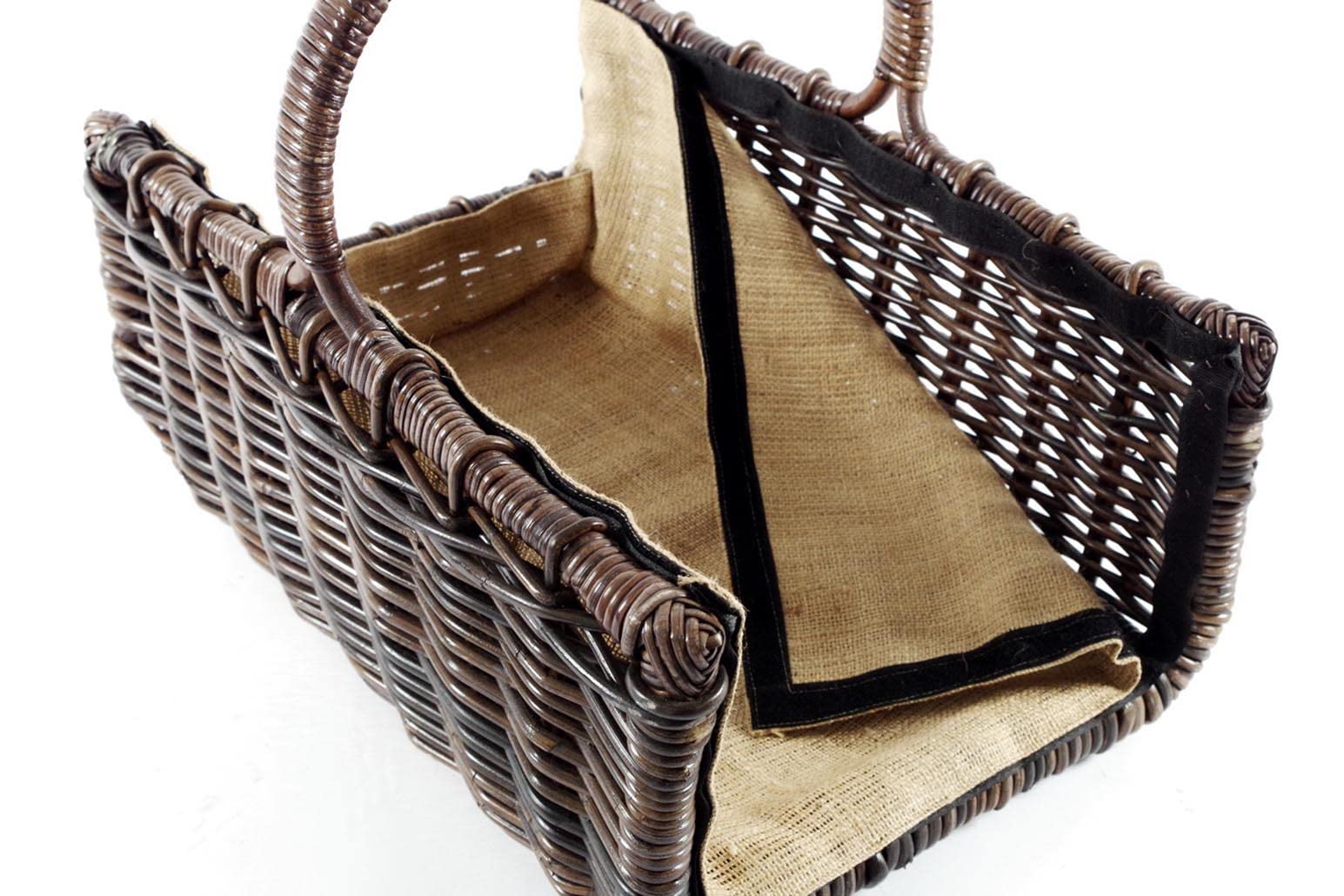 Kobolo Holztrage Holzkorb für Kaminholz eckig aus Rattan-Krabu mit Braun