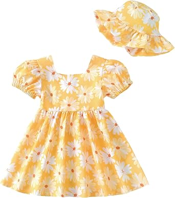 sweetabby Toddler Baby Girl Dresses Summer Clothes Boho Short Sleeve Dress Ruffle Infant Sundress Cute Girls Outfit