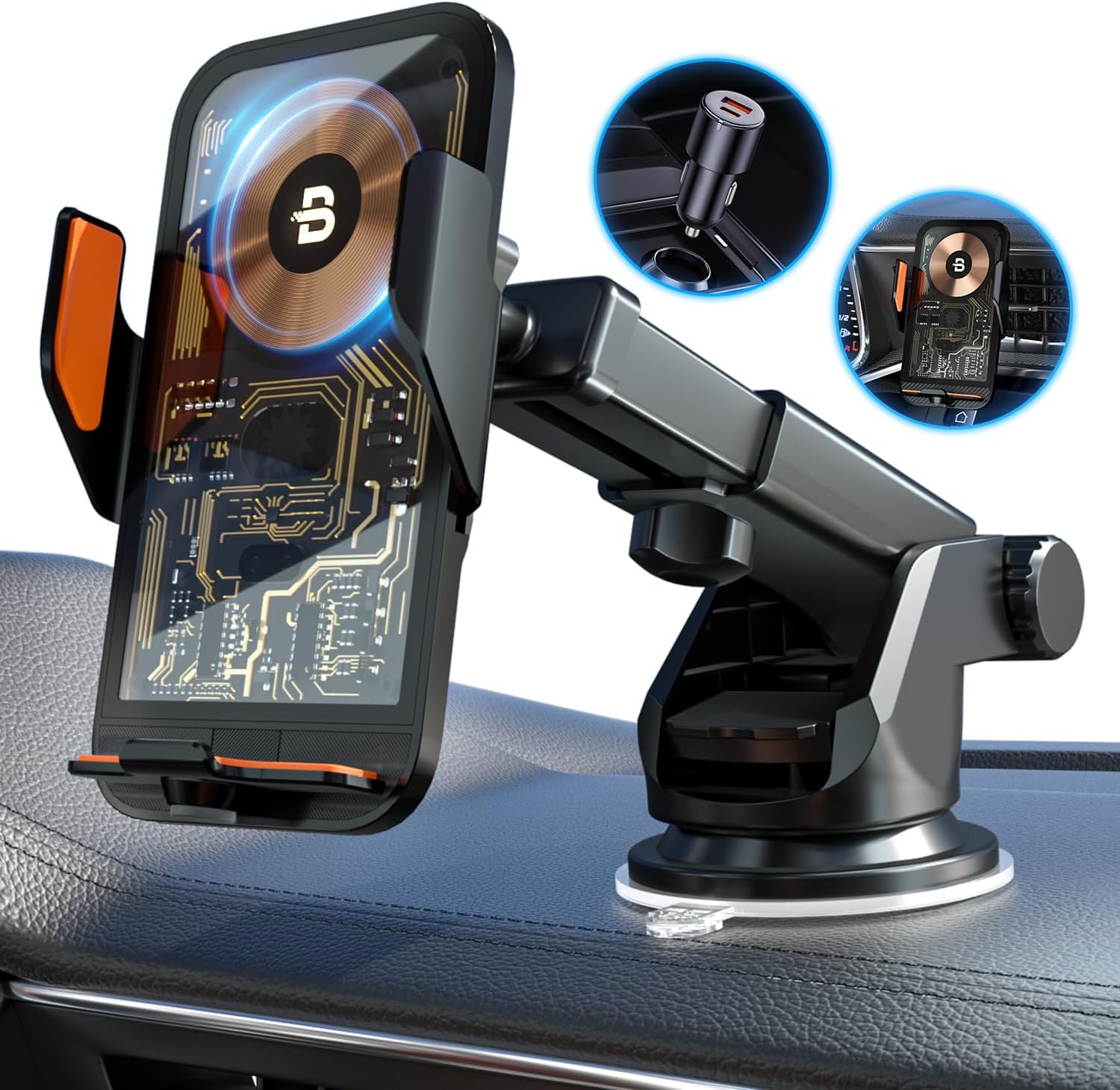Wireless Car Charger, 15W Fast Charging Phone Holder Beny 3 in 1 Smart Auto Sensor Clamping Car Phone Mount for iPhone 15 14 13 12 11 Pro Max Xs, Samsung Galaxy S23 Ultra S22 S21 S20, S10+ S9+