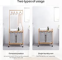 Vista 6 de Homde Laundry Basket,Bamboo Laundry Sorter Cart Rolling with Clothes Hanging Rod, 2 Section Laundry Hamper with Wheels, Removable Sliding Bags