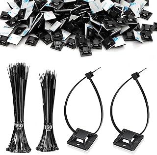 300 Stück Kabelbinder, Set 120 mm/150 mm und 150 Stück Kabelhalter, selbstklebend, Kabelbinder aus Kunststoff Nylon selbstklebende Basis für Kabelbinder, Halter UV-Basishalter für Kabelmontage