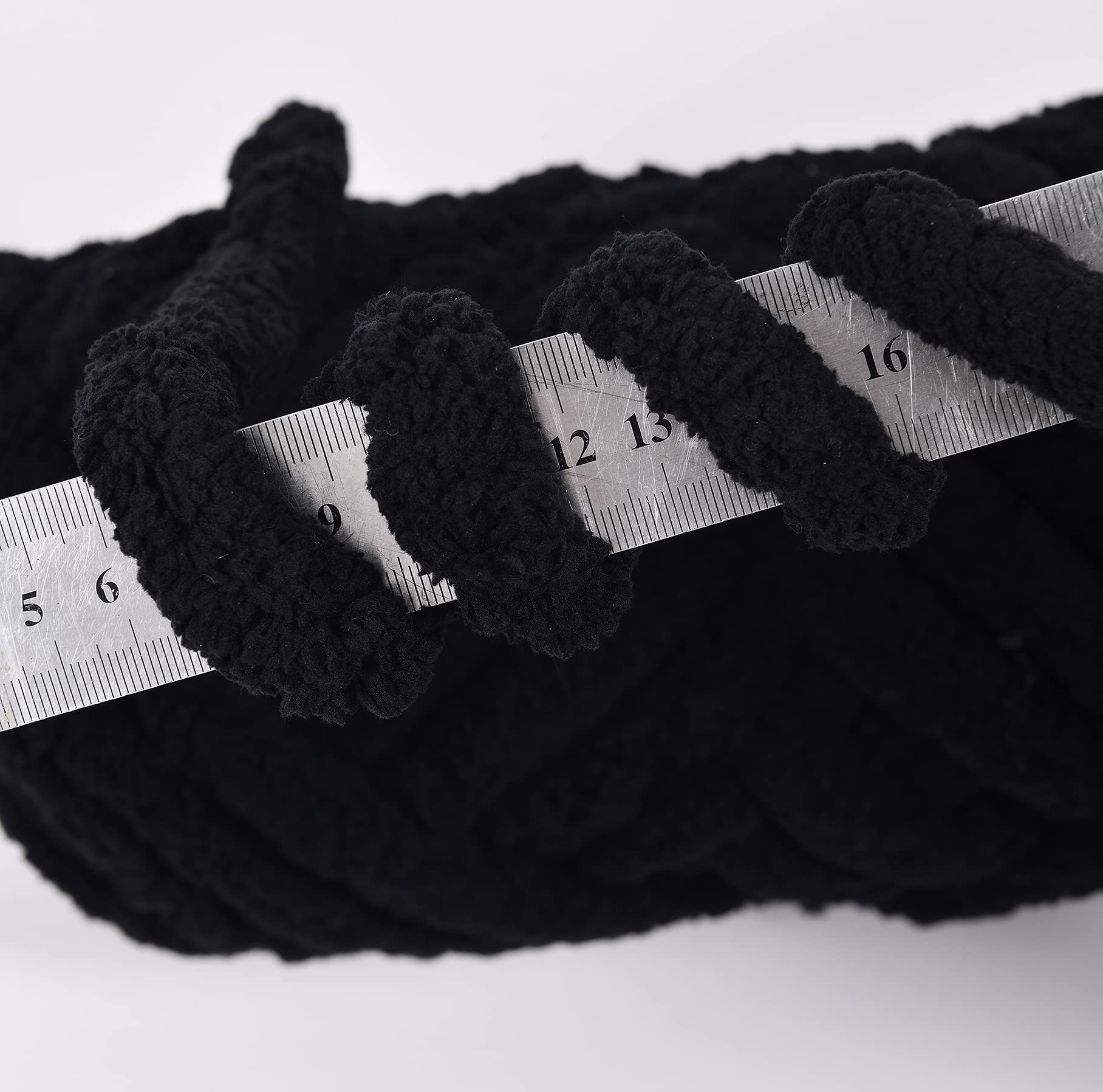 Filato di ciniglia grosso per lavori a maglia, spesso, voluminoso, per fai da te, per coperte, cuscini, letto, divano, decorazione per la casa (nero, confezione da 2, 0,5 kg, 46 m)