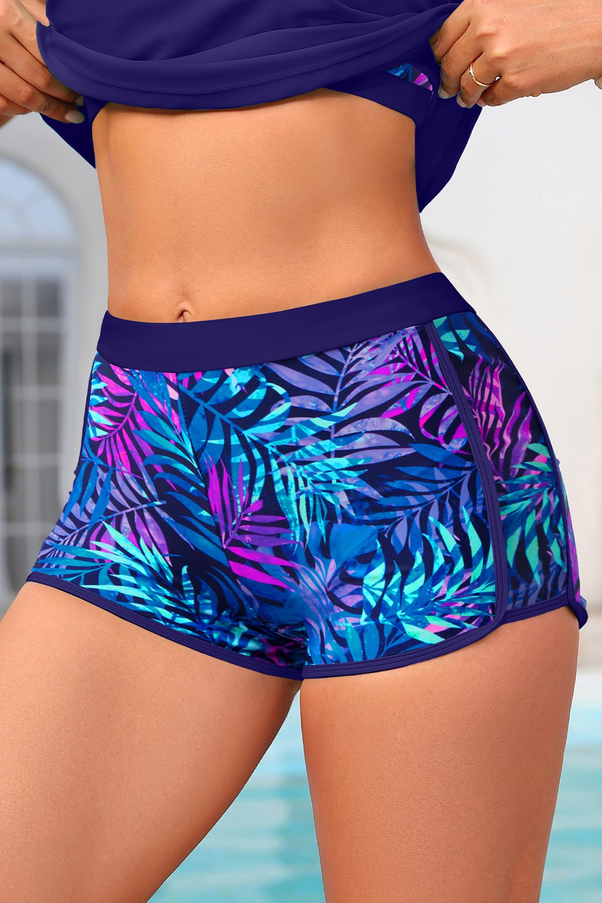 Yonique Maillot de Bain Tankini de Sport 3 pièces pour Femme avec Short, débardeur et Soutien-Gorge de Sport