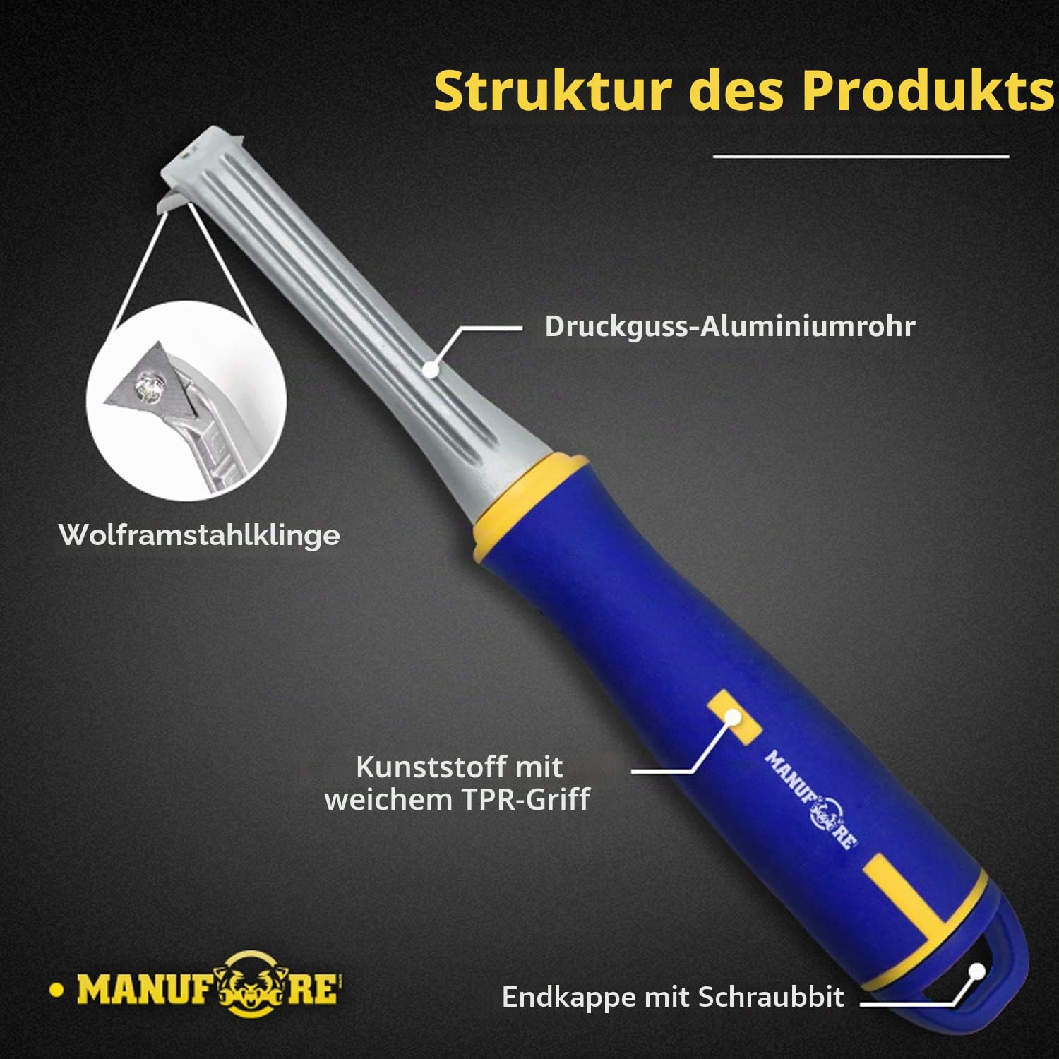 MANUFORE 1-Zoll Farbschaber,Schaber aus Kohlenstoffstahl mit dreieckiger Klinge, zum Abschaben von Farbe, Leim und Zementschlamm von Oberflächen und Ritzen