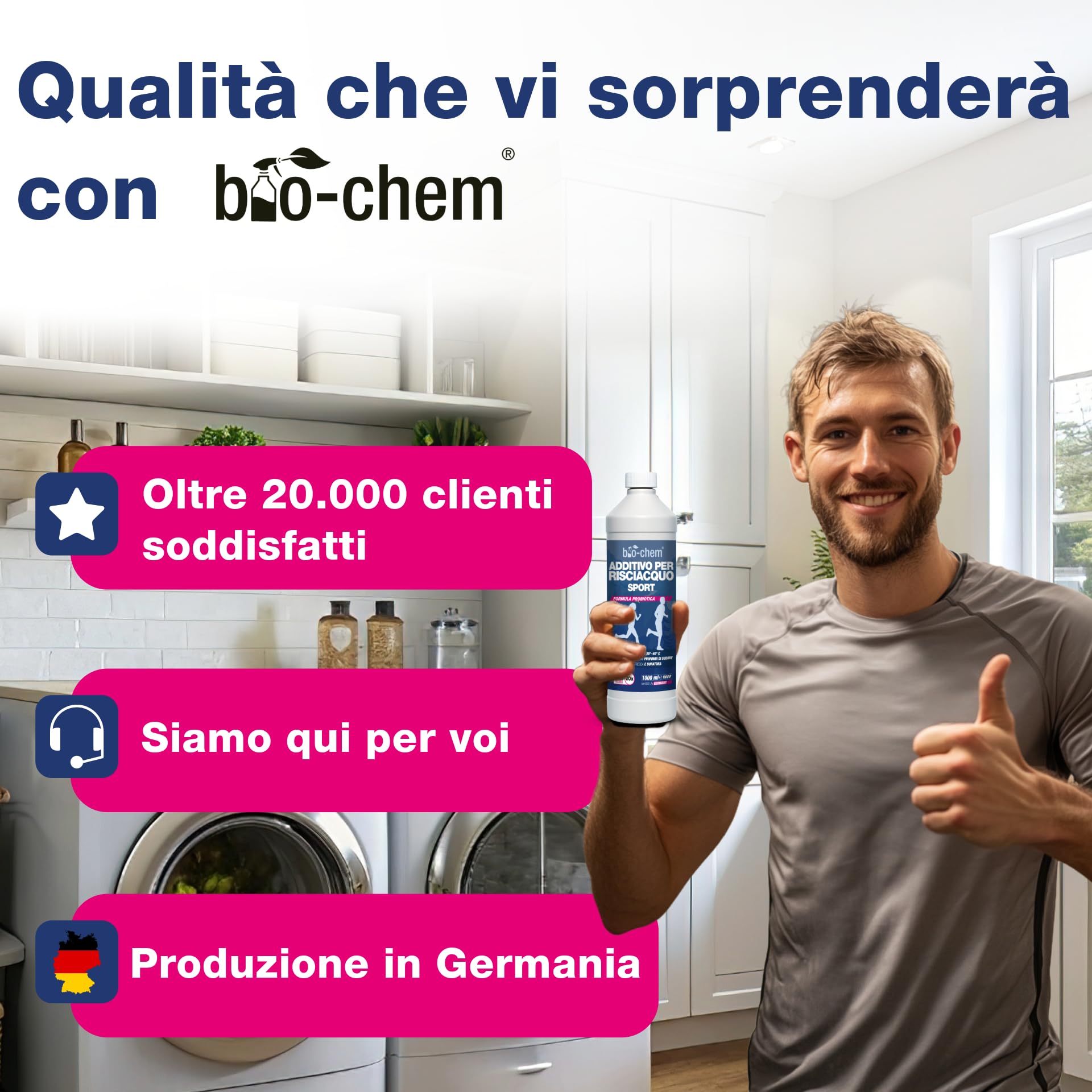 bio-chem Additivo per bucato speciale sport 3L | Anti-odore indumenti sportivi - Ammorbidente per indumenti outdoor, palestra, attività all'aperto
