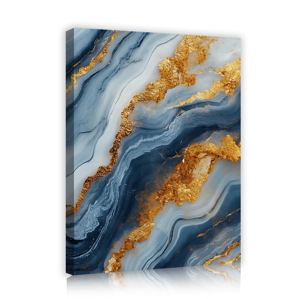 Via Vela Pintura de cartel con textura de cartel en lienzo abstracto azul y dorado en lienzo abstracto con textura de piedra natural para decoración de dormitorio y salón 70x90cm