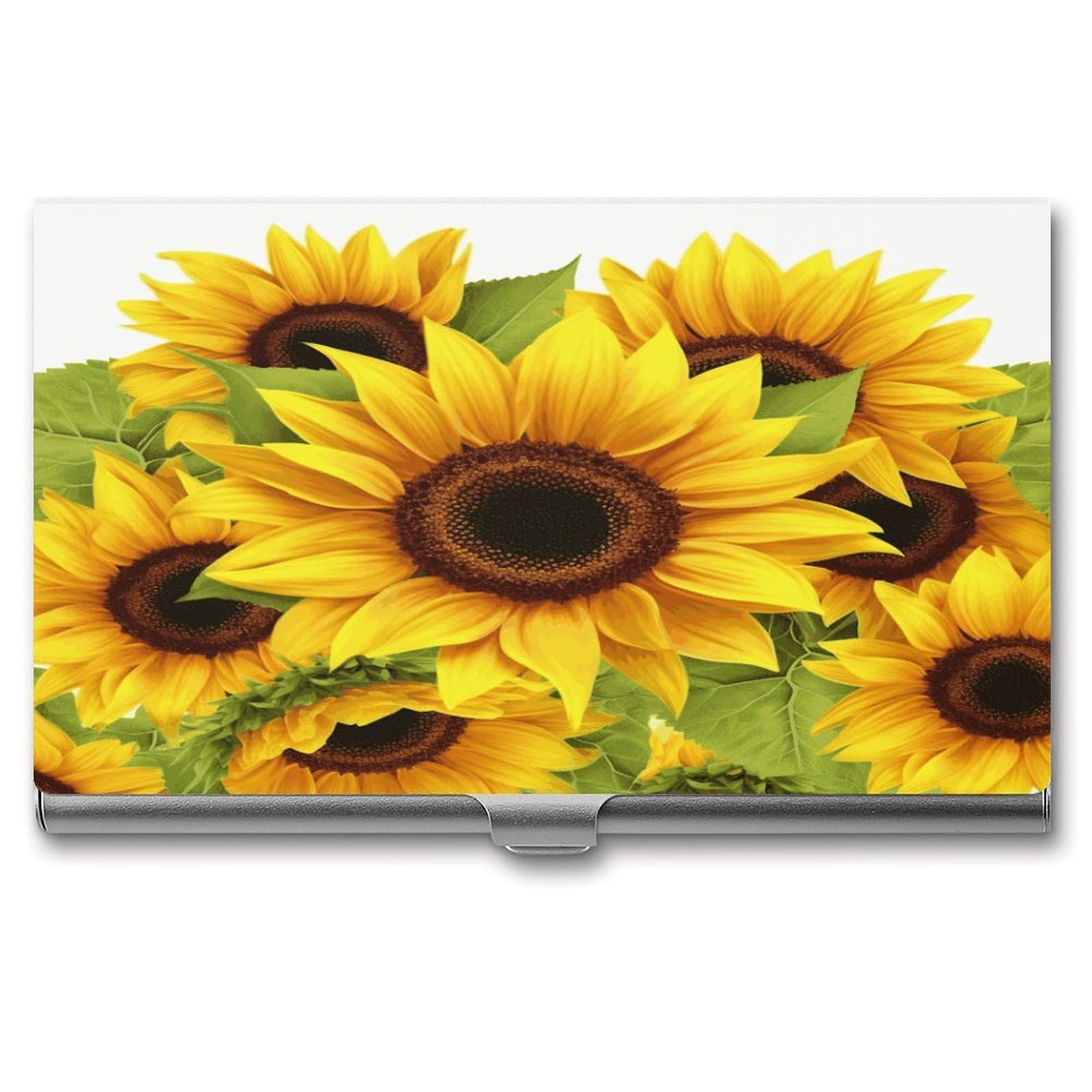 Porte-cartes de visite tournesol en métal rigide personnalisé avec boucle premium