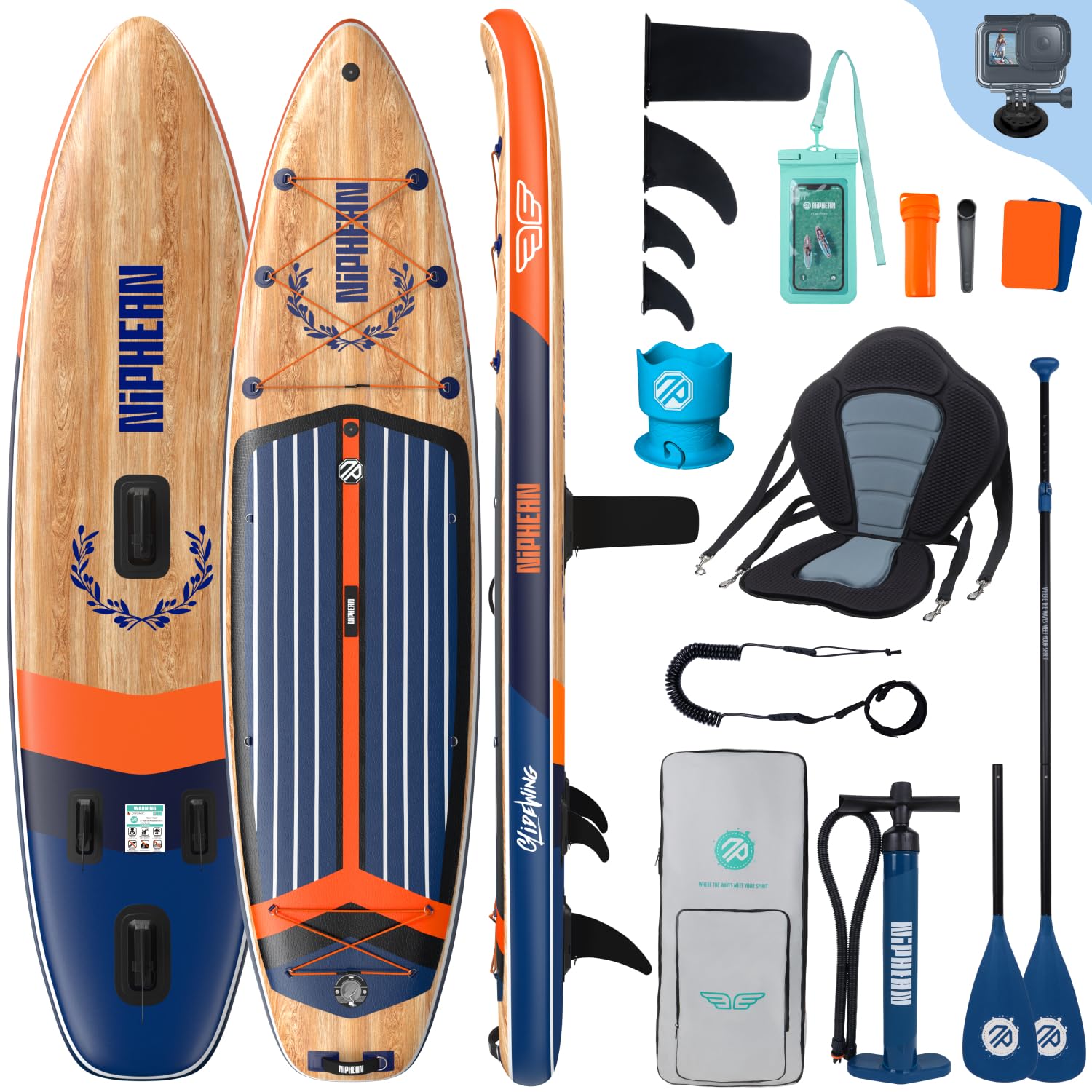 Niphean (Extra Groß) Stand Up Paddling Board, SUP für 2+1 Personen/Familien, SUP Board mit (Anfängergeeignet) Balancierflügel, wasserdichte Handyhülle, Stand Up Paddle Board for Adults, Geschenkideen – Amazon Angebot
