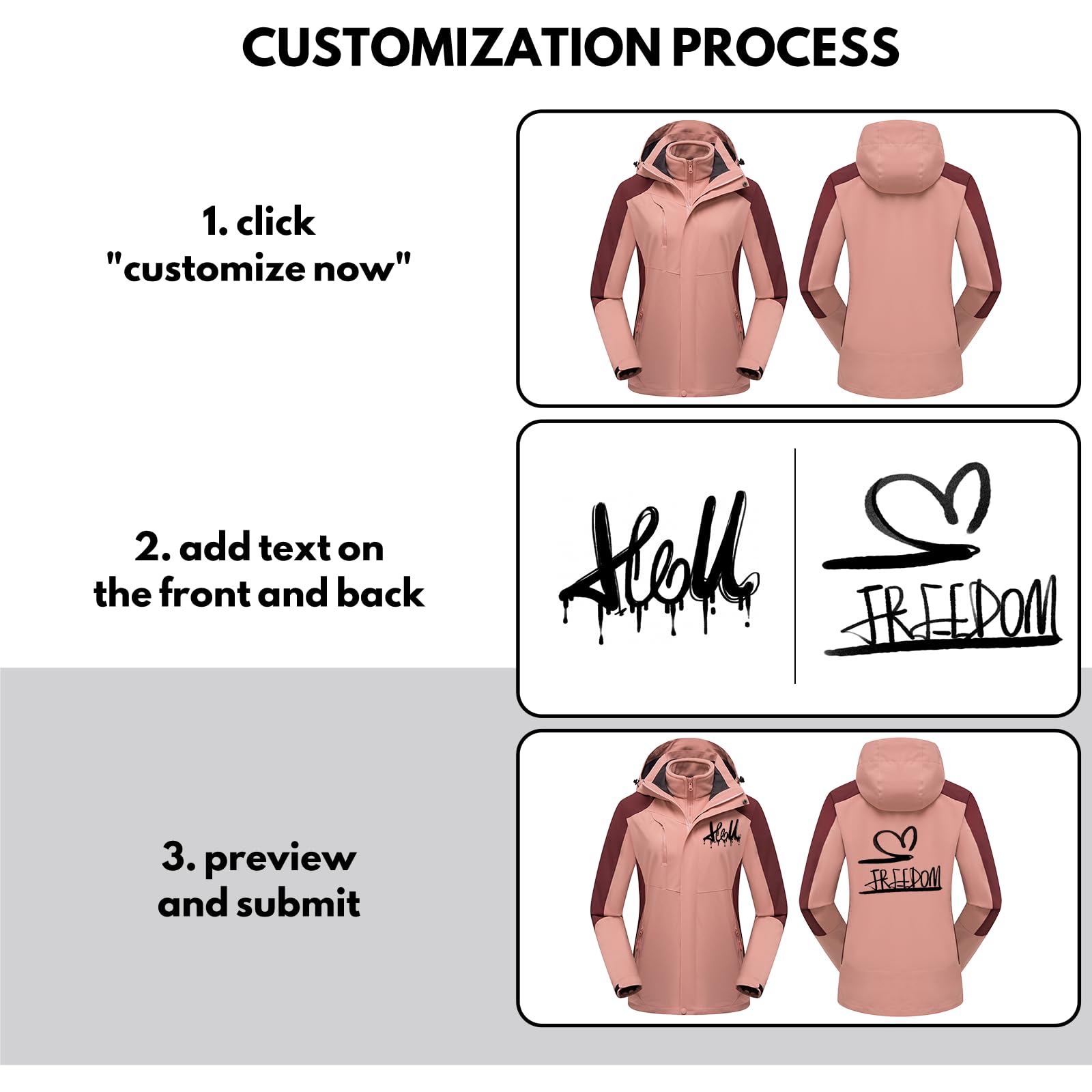 Giacca impermeabile antivento da donna 3 in 1 con stampa personalizzata con cappuccio rimovibile in pile abbigliamento da lavoro Aggiungi il tuo logo