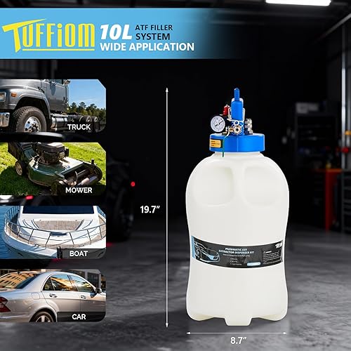 Miniatura 8 de TUFFIOM Kit de bomba de fluido de transmisión de 10L, extractor profesional de fluidos de aceite de 2 vías y sistema de recarga con 15 adaptadores