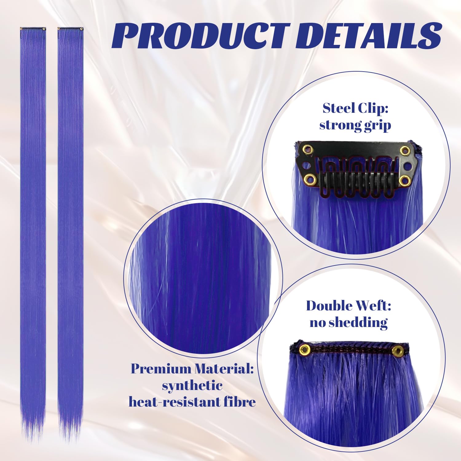 10 Pcs Blue Hair Extensions, Dark Blue, 55,9 cm - Image 3