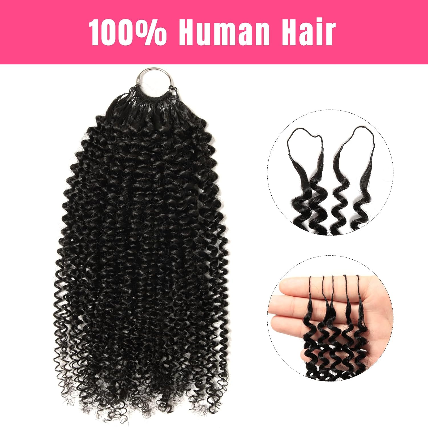 WOWANGEL Afro Kinky Curly Feather Crochet Braid Human Hair Extensions, 100% Real Human Hair Knotless Pre-Separated Crochet Hair for Black Women, 16 Inch, Natural Black, 40G