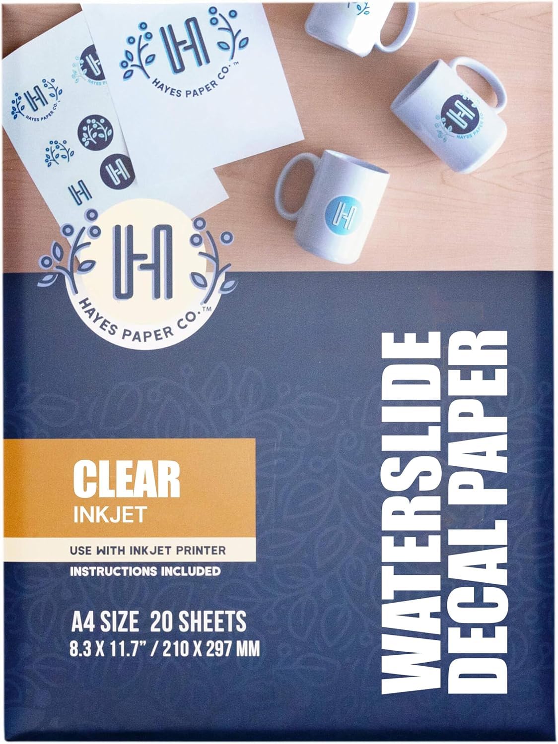 Hayes Paper Co.,Waterslide Decal Paper Inkjet Clear 20 Sheets Premium Water-Slide Transfer Transparent Printable Water Slide Decals A4 Size