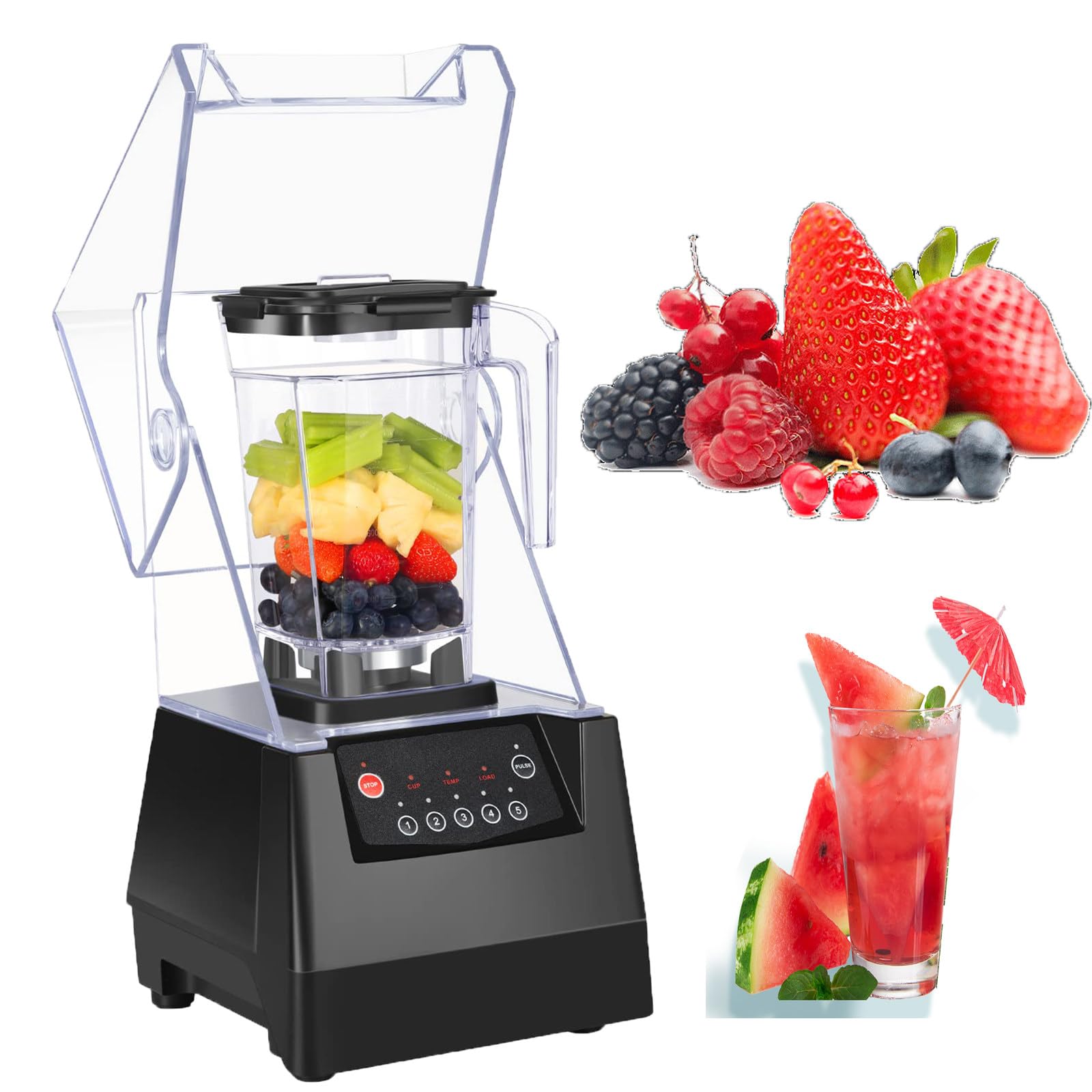 Mélangeur Professionnel 2200 W, mélangeur Multifonctionnel 2 L, Lames en Acier Inoxydable, 5 Vitesses, broyeur de Robot culinaire, mélangeur de Smoothie aux Fruits