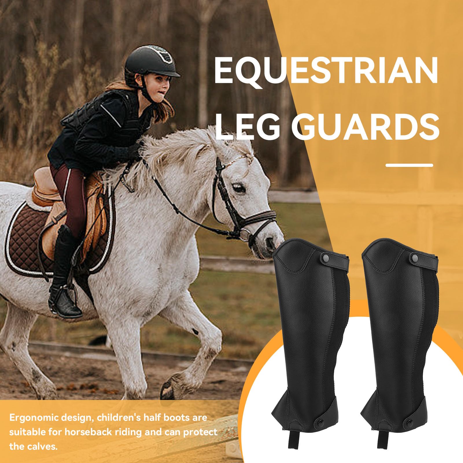 HERCHR Half Chap Für Kinder, REIT-Half Chaps, Kinder-Chaps, Reitgamaschen, Schutzausrüstung Für Den Reitsport, Leder-Reißverschluss, Half Chap, Unisex-Kinder
