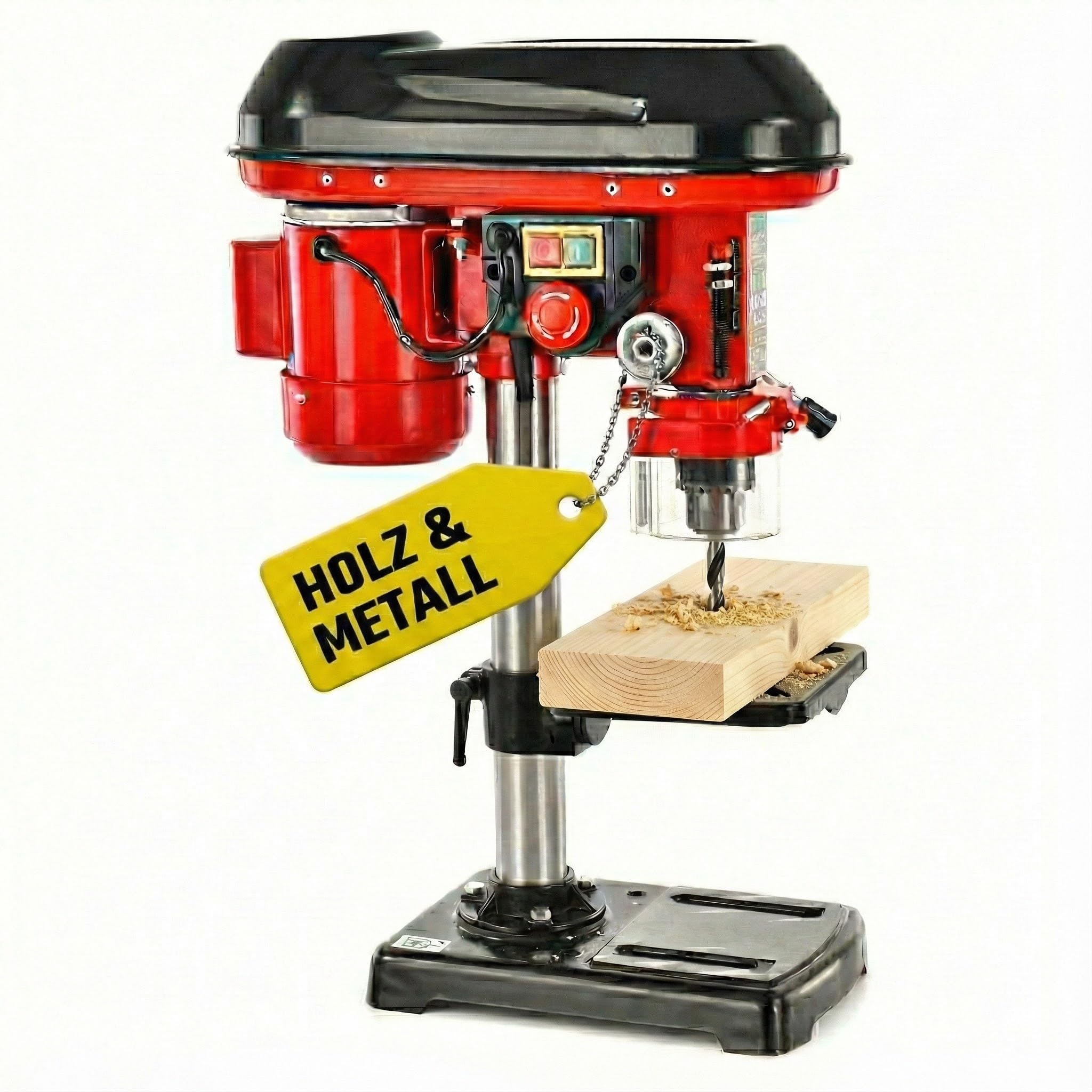 Hecht Standbohrmaschine, Säulenbohrmaschine mit starken 500 Watt – 9-stufige Dreh-zahlregelung, drehbar - und höhenverstellbarer Bohrtisch – Späneschutz - Ideale Standbohrmaschine, Tischbohrmaschine