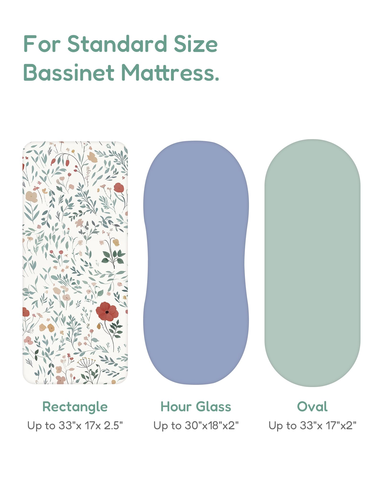 TotChill Bassinet Fitted Sheet Set - Soft Green Leaf+Flower, Universal Fit for Baby Boys and Girls, Compatible with Halo, Mika Micky, Baby Delight, and More