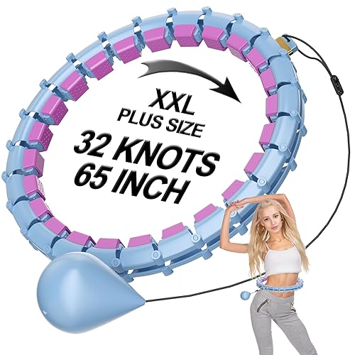 Plus Size Silent Weighted Hula Infinity Fitness Detachable Hoops 65-Inch 32 Knot, Smart Noiseless Infinity Hula for Women, 2-in-1 Waist and Abdominal Home Workout Equipment - 32K - Purple