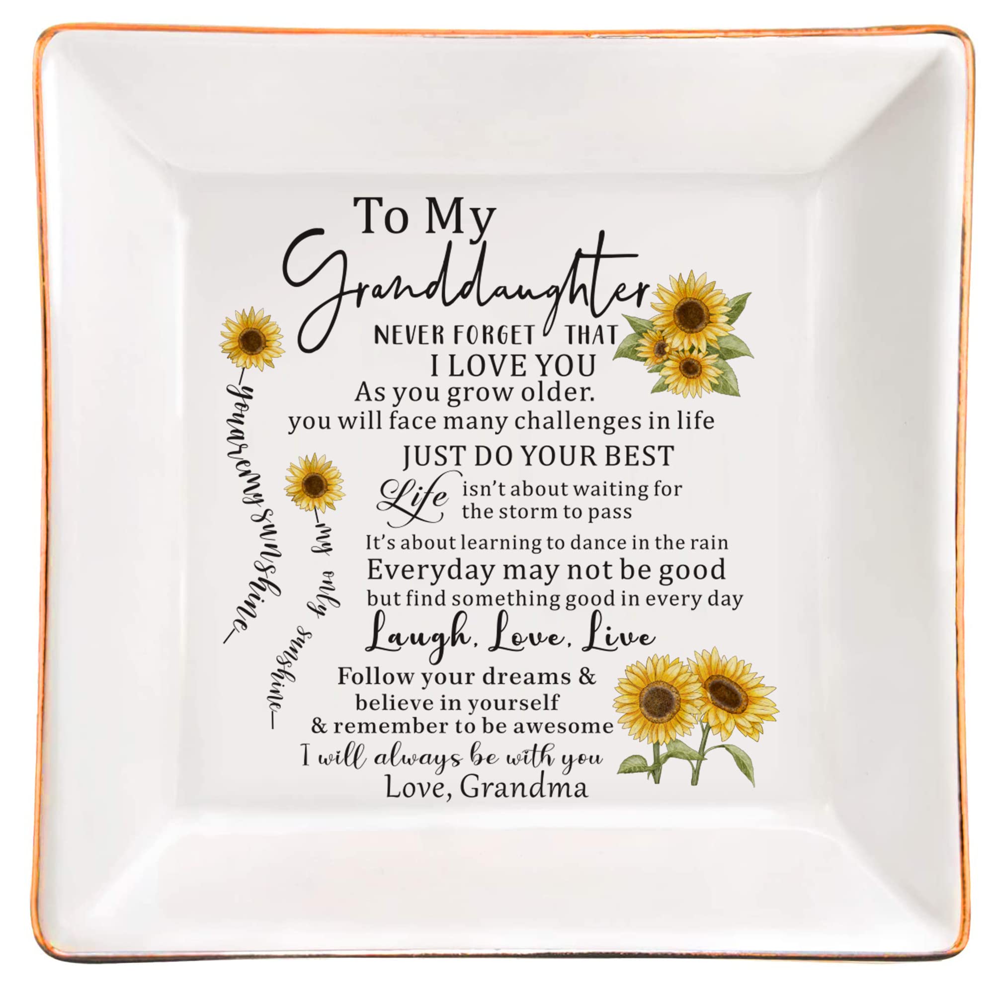 XJF To my Granddaughter Gift from Grandma, Granddaughter Ceramic Jewelry Trinket Dish, Birthday, Graduation, Christmas Gift for Granddaughter from